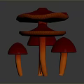 Vibrant Red Mushrooms with Orange Stems on Dark Glossy Background