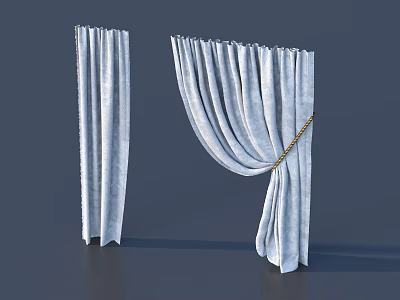 Elegant White Window Curtains with Soft Pleated Design One Tied Back and One Hanging 3d model