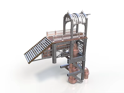 Industrial Equipment Structure Featuring Metal Platform Staircase Pipes And Reactor Vessels 3d model