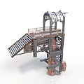 Industrial Equipment Structure Featuring Metal Platform Staircase Pipes And Reactor Vessels