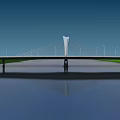 Modern Cable Stayed Bridge Structure With Street Lamps Over Water Surface 3d model