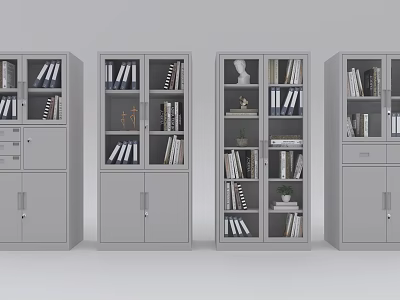 Gray Display Shelves with Glass Doors Books Decorations and Drawers for Office Storage 3d model
