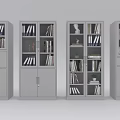 Gray Display Shelves with Glass Doors Books Decorations and Drawers for Office Storage