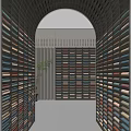 Elegant Arched Doorway Space With Colorful Layered Bookshelves Grilles And Green Plants