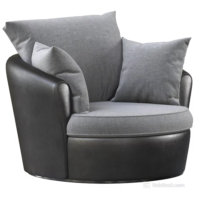 Stylish Modern Single Sofa Featuring Gray Fabric Cushions And Leather Armrests 3d model