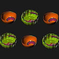 Colorful Dinnerware Set With Green And Orange Bowls Featuring Wavy Edges And Patterns