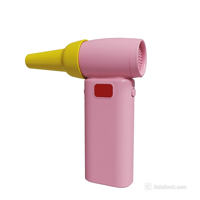 Pink Hair Dryer With Yellow Nozzle And Red Button Design 3d model 