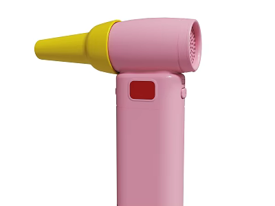 Pink Hair Dryer With Yellow Nozzle And Red Button Design 3d model
