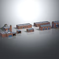 Red Brick Building Models With Various Sizes And Architectural Features Including Chimney And Windows 3d model