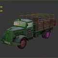 Vintage Blue Truck With Wooden Cargo Bed And Cross Symbol On Body