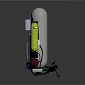 Industrial Cylindrical Device With Yellow Black Stripes Yellow Canister Black Hoses And Red Component