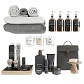 Daily Washing And Bath Essentials With Towels Soap Bottles Candles Shaving Brushes And Toiletry Bag