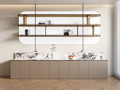 Modern Kitchen Cabinets With Marble Countertop And Open Shelves 3d model