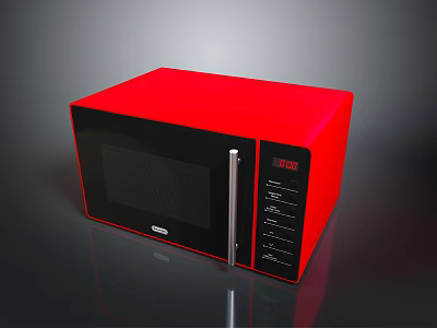 Red Microwave Oven With Black Panel Silver Handle Control Buttons And Display Screen 3d model