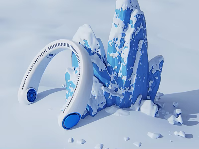 White Blue Neck Hanging Fan Daily Use Electrical Appliance With Snow Ice Background 3d model
