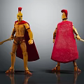 Spartan Warrior Figurine Front And Back View With Red Cape Golden Helmet And Spear