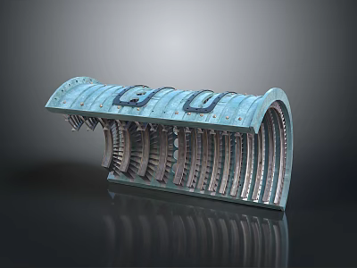 Curved Metal Mechanical Component with Surface Bolts and Internal Blades in Industrial Design 3d model