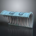 Curved Metal Mechanical Component with Surface Bolts and Internal Blades in Industrial Design