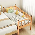 Wooden Baby Crib With Geometric Pattern Mattress Yellow Pillows Green Cloud Cushion And Small Ladder