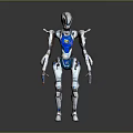 Humanoid Robot With Silver Blue Mechanical Armor And 3D Model Structure