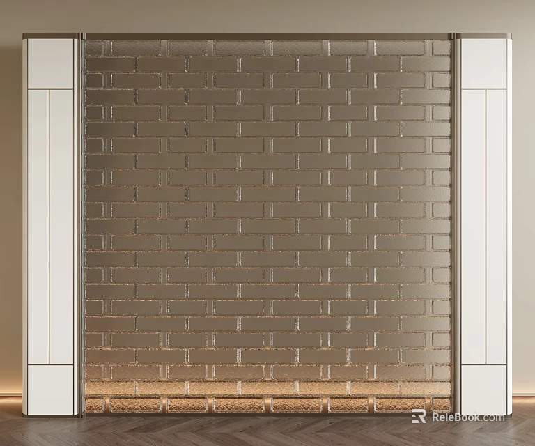 Modern Glass Brick Wall Partition With White Frame For Elegant Interior Design 3d model
