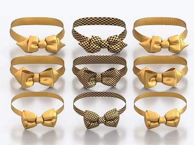 Gold and Checkered Bow Ties With Various Styles Fashion Accessories Collection 3d model