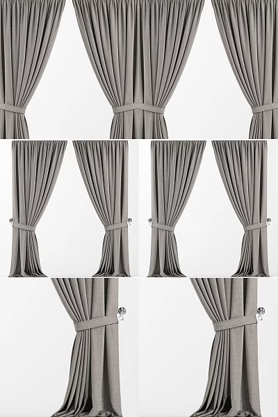 Elegant Gray Curtains With Tiebacks Modern Home Window Decor Ideas 3d model