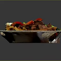 Delicious Mixed Food Bowl With Toast Tomato Lettuce Meat Fries And Olives