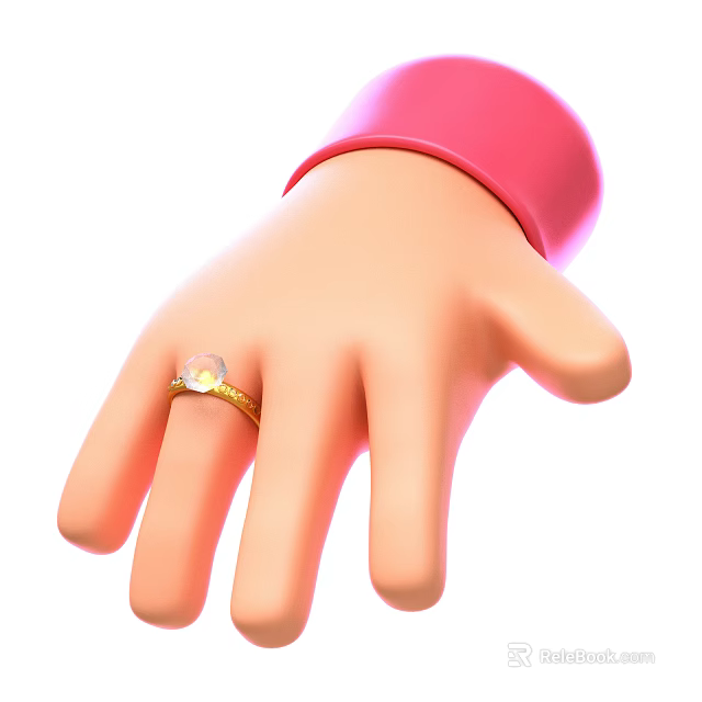 Elegant Jewelry Ornament Set Featuring Hand With Golden Ring And Heart Shaped Gem 3d model 