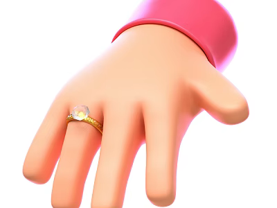 Elegant Jewelry Ornament Set Featuring Hand With Golden Ring And Heart Shaped Gem 3d model