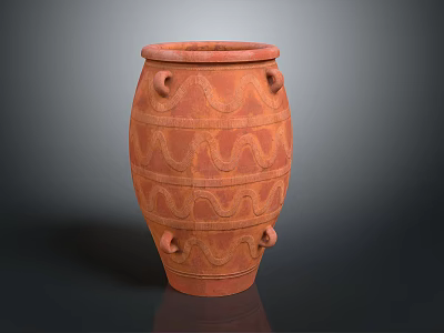 Decorative Reddish Brown Clay Vase With Wavy Patterns And Handles 3d model
