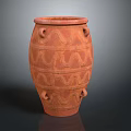 Decorative Reddish Brown Clay Vase With Wavy Patterns And Handles