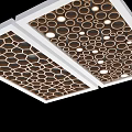 Modern Exhibition Hall Ceiling With Honeycomb And Circular Hole Patterns White Frame And Lighting