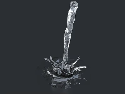 Water Drop Shape Silver Decorative Ornament Set With Radiant Splash Base And Reflective Surface 3d model