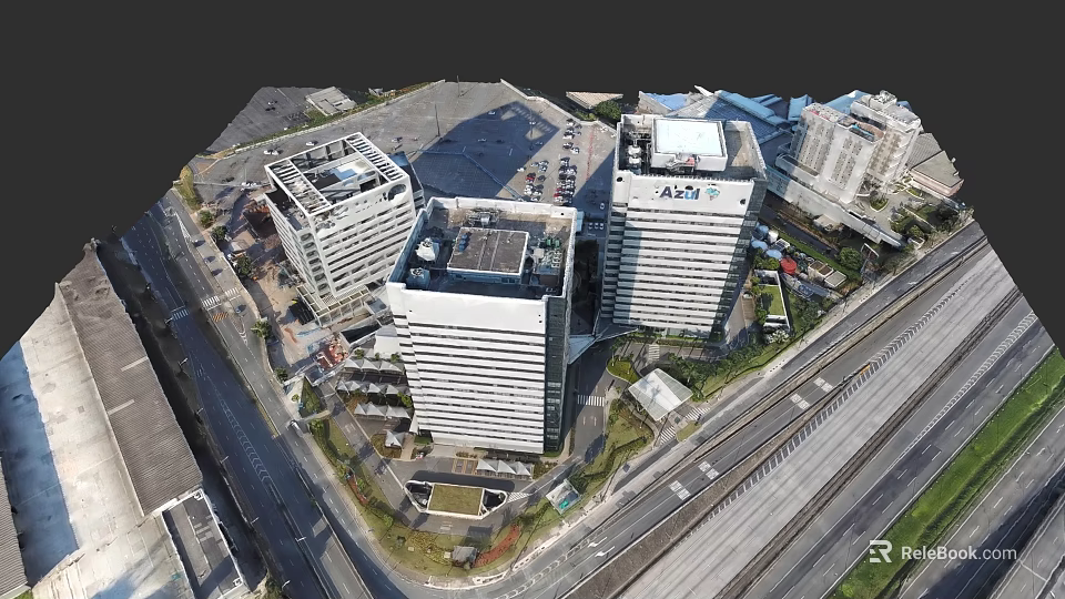 Aerial View of Modern Urban High Rise Buildings with Surrounding Roads and Parking Area 3d model 