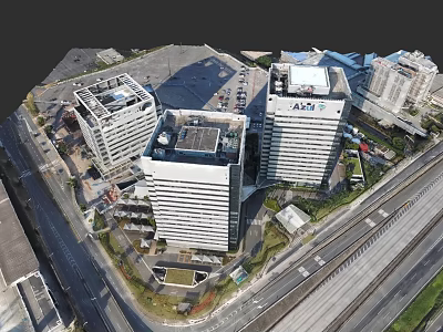 Aerial View of Modern Urban High Rise Buildings with Surrounding Roads and Parking Area 3d model