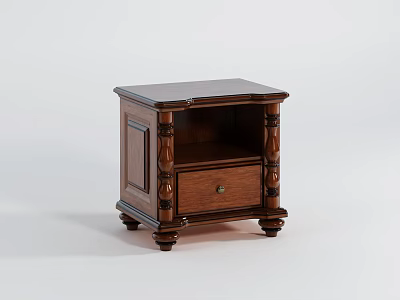 Classic Solid Wood Bedside Table with Carved Legs and Single Drawer for Bedroom Decor 3d model