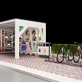 Modern Bus Stop With White Roof Green Glass Bench And Advertising Posters