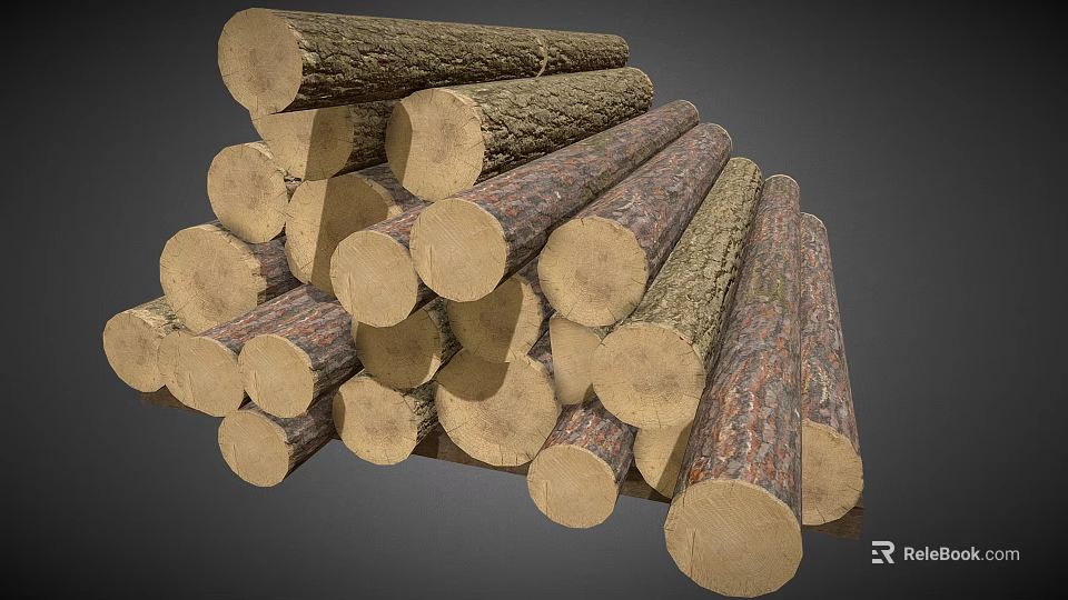 Stacked Natural Wooden Logs With Rough Surface And Round Cut Ends For Craft Use 3d model 