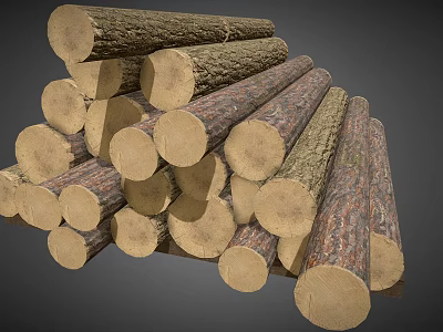 Stacked Natural Wooden Logs With Rough Surface And Round Cut Ends For Craft Use 3d model