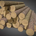 Stacked Natural Wooden Logs With Rough Surface And Round Cut Ends For Craft Use