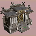 Traditional Ancient Architecture With Wooden Structure Tiled Roof Stone Stairs And Intricate Carved Decorations