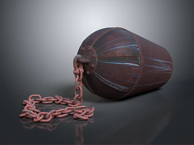 Rusty Metal Anchor With Red Chain And Brown Textured Surface 3d model