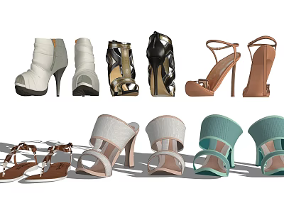 Stylish Women's Shoes Collection With Heels Sandals Ankle Boots And Trendy Designs 3d model