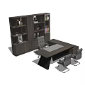 Modern Office Desk With Wooden Bookshelf Books Decorations And Chairs