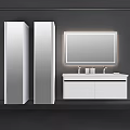Modern White Bathroom Vanity With Lighted Mirror And Tall Side Cabinets 3d model