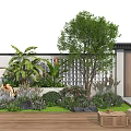 Vibrant Garden Patio With Colorful Flowers Lush Green Plants Tree Stones And Wooden Deck