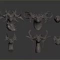 3D Dragon Head Models For Game Film Characters With Metallic Texture And Horned Design
