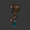 Wolf Man 3D Model With Brown Fur Red Bloodstains Blue Pants Green Belt Green Boots