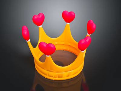 Fashionable Yellow Crown Jewelry With Red Heart Decorations And Stylish Design 3d model